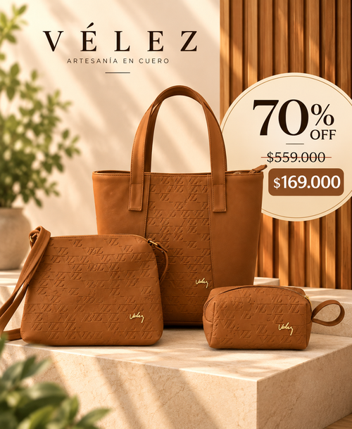 Trio Bolso Billeteras Vélez de Cuero Caja - Últimas Unidades Con 70% De Descuento🔥