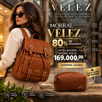 Morral Unisexo Vélez de Cuero - Lote Exclusivo Con 80% OFF + Cosmetiquera de Regalo