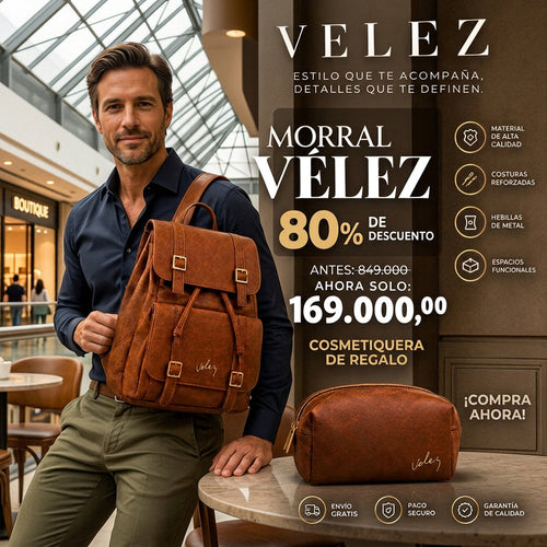 Morral Unisexo Vélez de Cuero - Lote Exclusivo Con 80% OFF + Cosmetiquera de Regalo